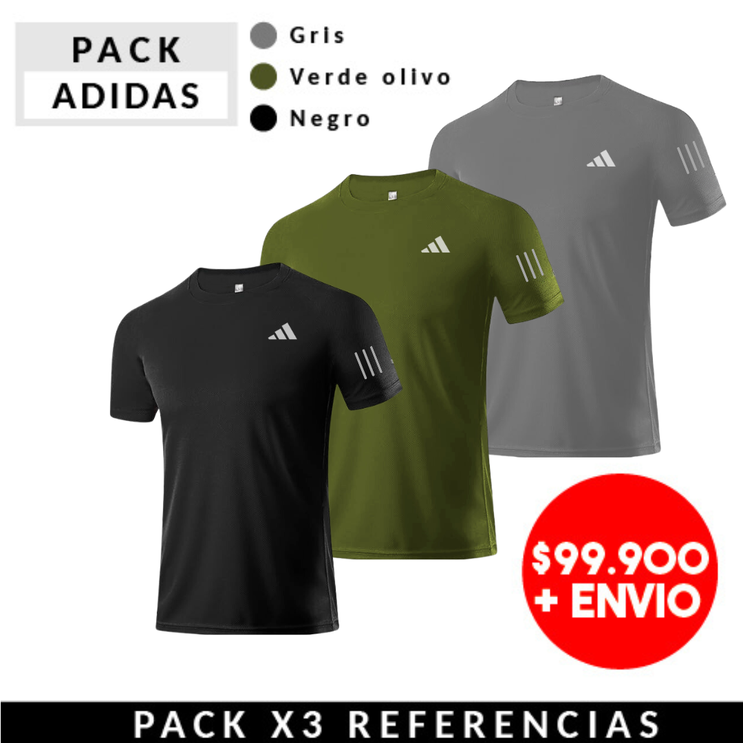 PACK ADIDAS HOMBRES COLORES (GRIS,NEGRO Y VERDE)