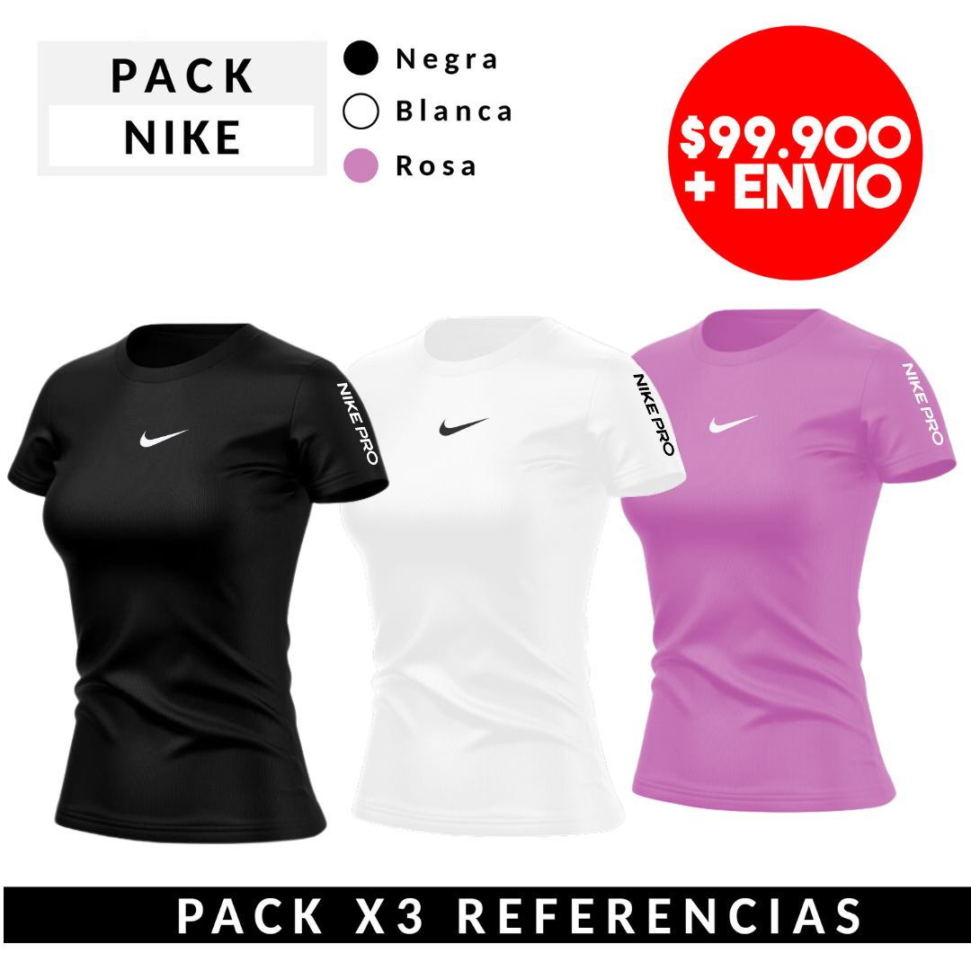 PACK X3 NIKE PRO NEGRO-BLANCO-ROSA