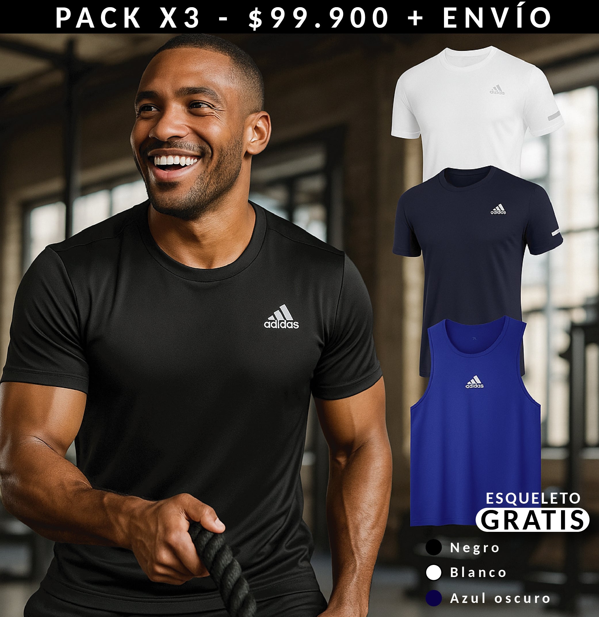 PACK X3 BASICOS ADIDAS HOMBRE