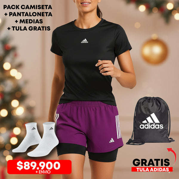 COMBO NAVIDEÑO, SHORT PURPURA + CAMISETA NEGRA
