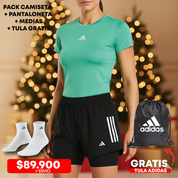 COMBO NAVIDEÑO MUJER SHORT NEGRO + CAMISETA MENTA