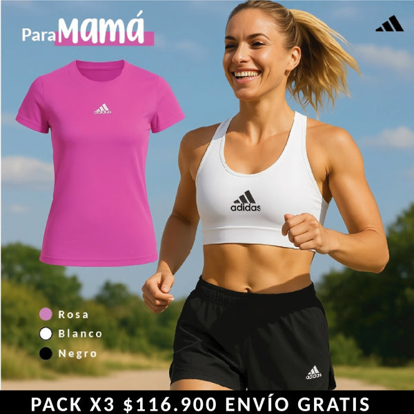 COMBO ADIDAS Camiseta Rosa + Top blanco + Short negro + Medias