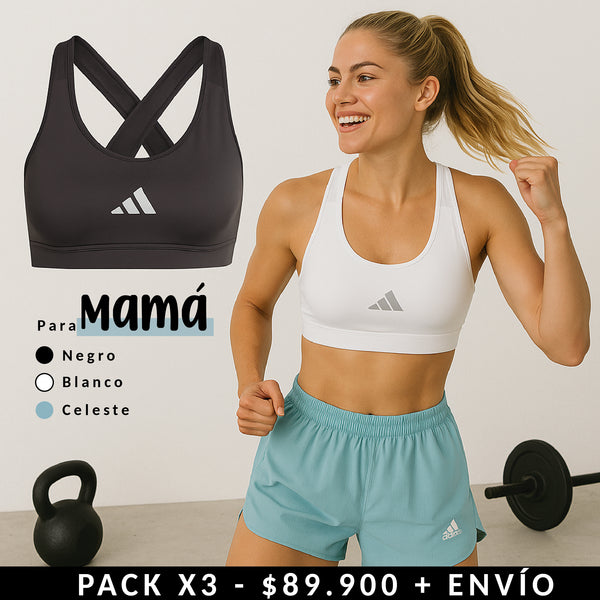 COMBO ADIDAS Top blanco + Top negro + Short celeste + Medias