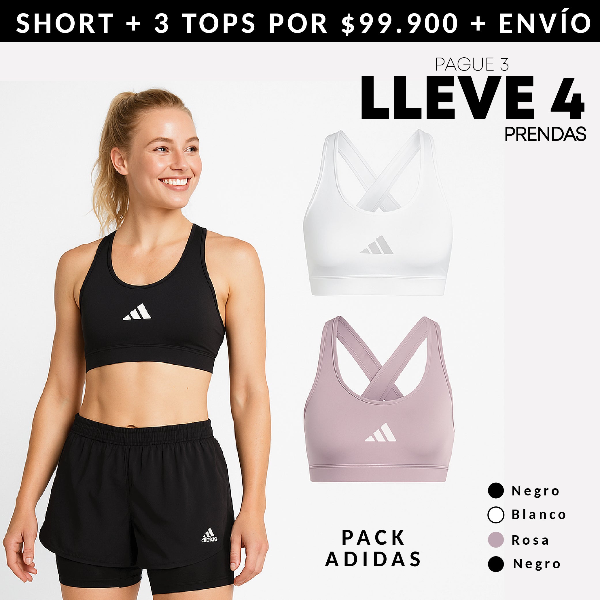 COMBO ADIDAS SHORT + 3 TOPS
