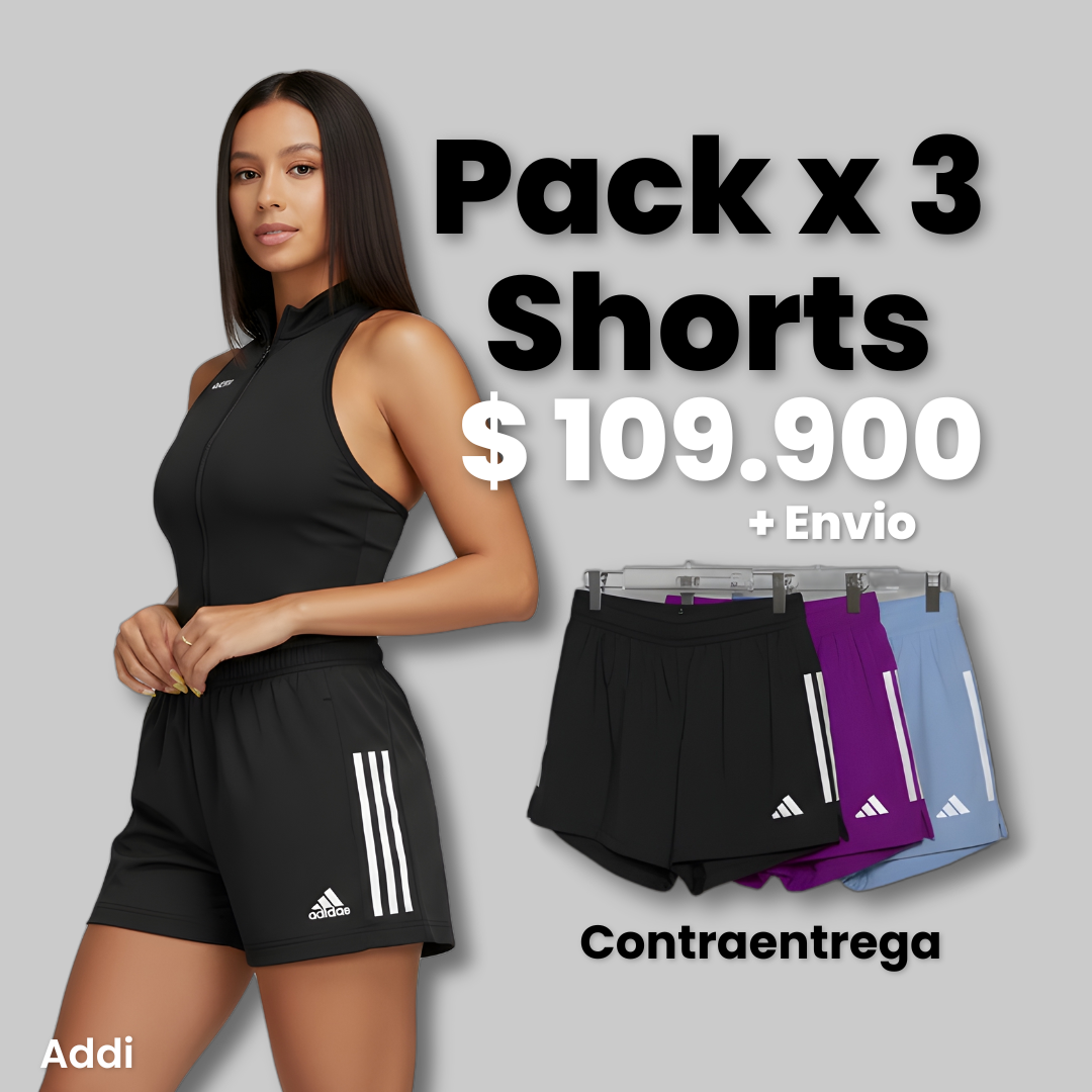 TIKTOK SHORT ADIDAS DAMA NEGRO-AZUL-PÚRPURA
