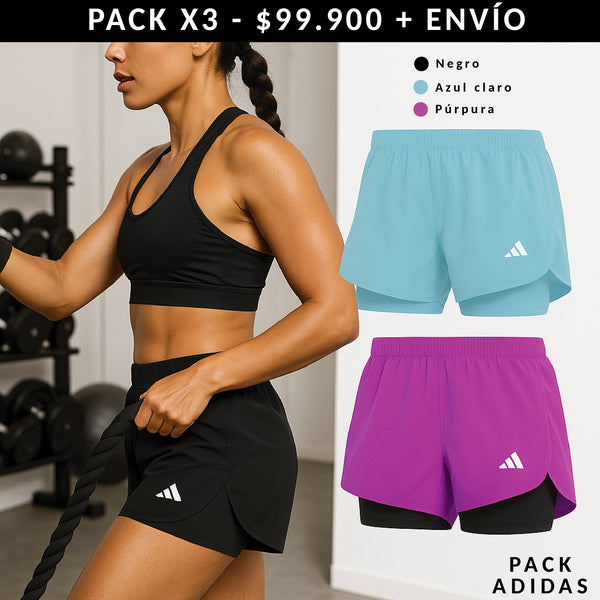 SHORT ADIDAS DAMA NEGRO-AZUL-PÚRPURA