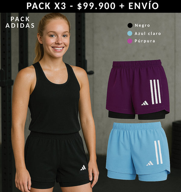 SHORT ADIDAS DAMA NEGRO-AZUL-PÚRPURA